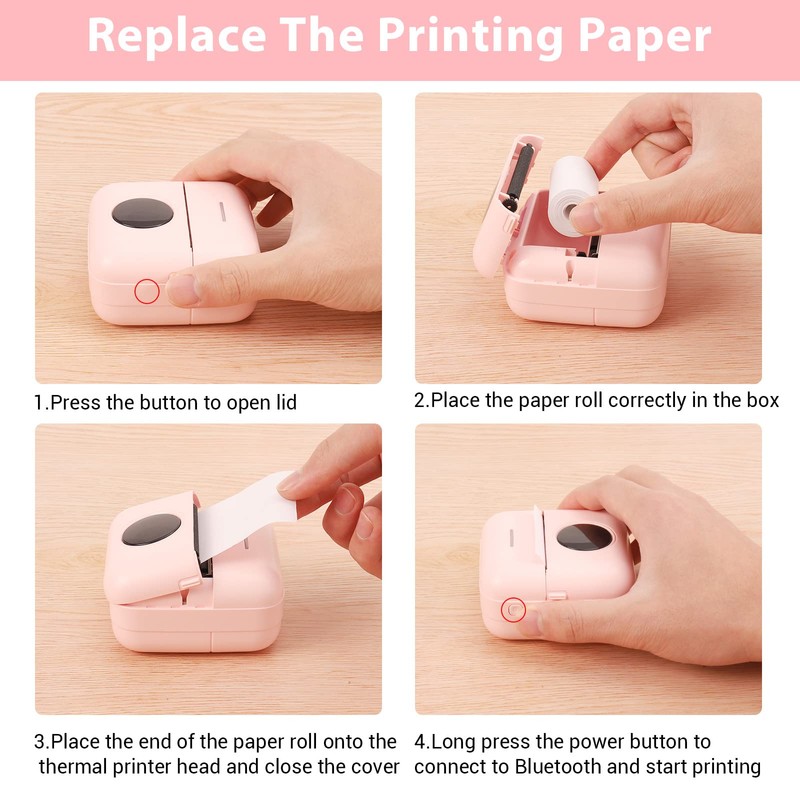 GuKKK Mini Printer, Mobile Photo Printer, Portable Mini Photo Printer,
