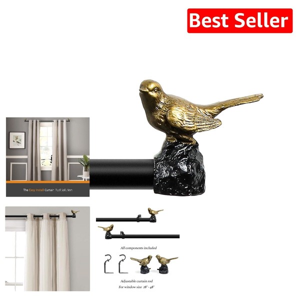 Sturdy 1-Inch Diameter Extendable Curtain Rod Set with Bird Finials,