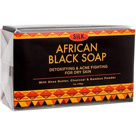 African Black Soap 7oz for Acne, Eczema, Dry Skin, Psoriasis, Scar Removal, Face & Body Wash - Shea Butter, Charcoal, Bamboo Powder