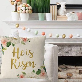 GAGEC Easter Pillow Covers 20x20 Inch He is Risen Flower Floral Throw Pillowcase Home Sofa Bedroom Decor Cushion Case Spring Seasonal Farmhouse Decorations