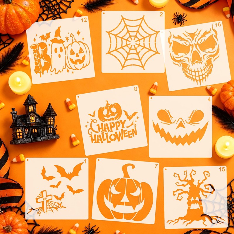 MWOOT 16 PCS Halloween Stencils for Painting on Wall, Halloween