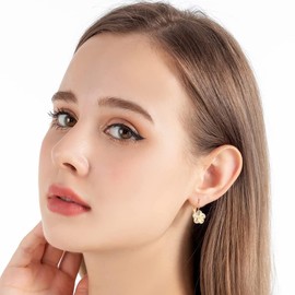 Austrian Crystal Flower Leverback Drop Earrings for Women 14K Rose Gold Plated Hypoallergenic Jewelry (Light Topaz)