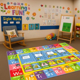 KC Cubs 5x7 ABC Alphabet, Seasons, Months & Days Rug – Educational Play Mat Carpet for Kids, Toddlers, Nursery, Classroom, Playroom, Baby Daycare