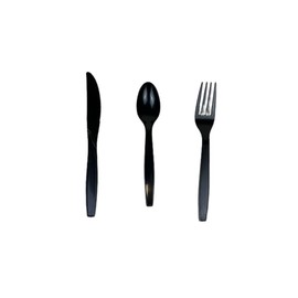 Extra Heavy Weight 250 pcs Black Plastic Cutlery Sets | Disposable Set with Black Forks, Serving Spoons and Serving Knives | Durable for Parties, Events, BBQs - Dishwasher Safe