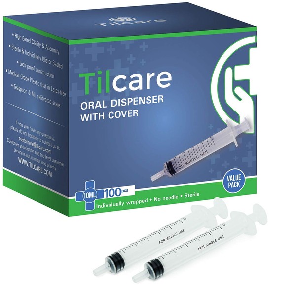 10ml Oral Dispenser Syringe with Cover 100 Pack by Tilcare