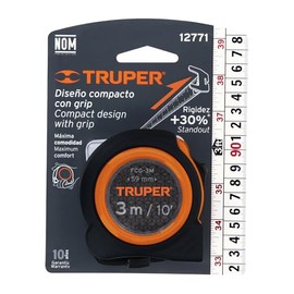 Truper FCG-3M, Flexómetro compacto contra impactos 3 m cinta 16 mm                                                                                    