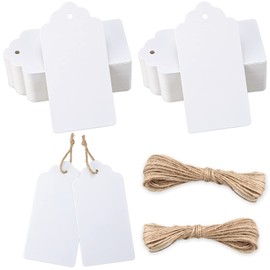 jijAcraft 100pcs White Gift Tags for Crafts 10X5CM Paper Hang Tags with 20M Jute Twine for Christmas Wedding Favours