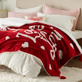 Bedsure Valentines Day Throw Blanket - Soft and Warm Sherpa Heart Throws Valentines Day Gifts for Him and Her, I Love You Red 50"x60"