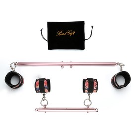 2PCS Rose Gold Leg Spreader Bar with 4PCS Red Portable Resistance Bands, Leg Exercises Fitness Gym Gear, Yoga Sport Kit for Home