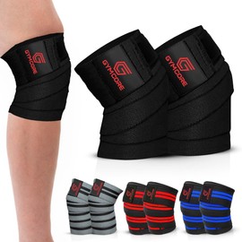 GYM CORE Knee Wraps - 80" Heavy Duty Knee Brace Pair for Squats, Weightlifting, and Powerlifting - Home Gym Workout Equipment, Strong Compression for Support, Black