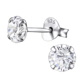 Laimons – Stud Earrings – 925 Sterling Silver – Women – Round – Transparent – Sparkling