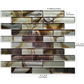 Artemuro Varied Gold Purple Gemstone Glass Mosaic Tiles for Shower Tile, Interlocking Wall Tiles for Kitchen Backsplash, Bathroom Backsplash, Fireplace (Pack of 5 Sheets)