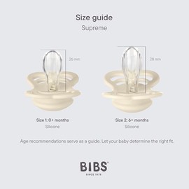 BIBS Supreme - Pack de 2 chupetes sin bisfenol A, silicona simétrica, fabricado en Dinamarca, 6-18 meses (paquete de 2), color beige