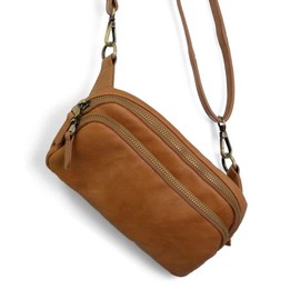 Joy Susan Women's Fashion Purse Kylie Double Zip Sling Belt Hand Bag - Tawny