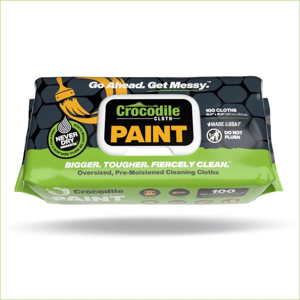 Crocodile Cloth Paint Cleaning Wipes - The Stronger Easier Way to Prep Surfaces & Clean Up Paint Drips, Ink, & Adhesive on Hands, Tables, and More - 100 Oversized, Heavy-Duty Disposable Wipes