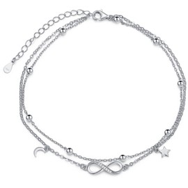 Infinity Anklet For Women 925 Sterling Silver Double Chain Love Ankle Jewelry Bracelets for Her Dainty Moon And Star Ankle Bracelet