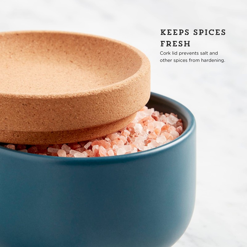 Kamenstein Ceramic and Cork Salt Pig with Easy Lift Lid