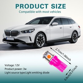 HEVLE 10PCS Car Interior LED Light Bulb, T10 LED Bulb, Car Interior LED Light Bulb, 5SMD 5050 Bright Chips Car LED Lights, Automotive Replacement Bulbs for Car Dome Map (Pink)