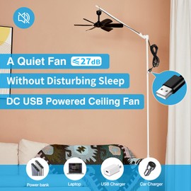17.7-inch Portable USB Hanging Fan with 6 Blades, Indoor/Outdoor Use for RV, Camping, and Canopy, Quiet Operation (with on/off buttons)