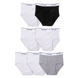 Fruit of the Loom Big Tag Free Cotton Briefs (Assorted Colors), Boys – 7 Pack – Black/White/Grey, Medium