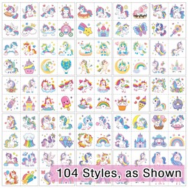 104 PCS Unicorns Temporary Tattoos for Kids Girls Unicorns Birthday Party Decorations, Unicorns Fake Temp Tattoos Unicorns Party Favors Party Supplies