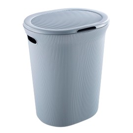 Superio Ribbed Collection - Decorative Plastic Laundry Hamper with Lid and Cut-Out Handles, Blue (1 Pack) Basket Organzier for Bedroom Bathroom College Dorm Room 40 Liter