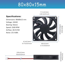 GDSTIME Slim Muffin Fan, Dual 80mm x 15mm 8cm 24V DC Brushless Small Cooling Fan Ventilateur, for DIY Computer PC Case and Other Small Applications, 2500RPM 2PIN