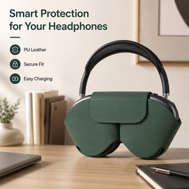 Headphone Case Cover for AirPods Max – PU Leather Protective Smart Case with Magnetic Sleep Mode Support