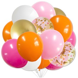 60 Pcs 12 Inch Pink and Orange Latex Balloons Party Decorations Dark Pink Confetti Gold White Balloons Includes 2 Ribbons Wedding Birthday Bridal Baby Shower Bachelorette Decor Supplies Girls Women