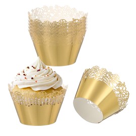PATIKIL Cupcake Wrappers Paper, 50 Pack Baking Cups Standard Rose Decoration for Anniversary Birthday Weddings and Parties, Reflective Gold