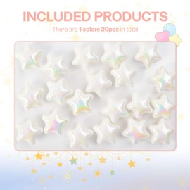 Pretty Jolly 20Pcs Big Star Beads Lovely Acrylic Beads for Jewelry Making Loose Beads for DIY Craft Pure-Colored Shaped Beads for Bracelet Making Necklace Keychain Wristband-White