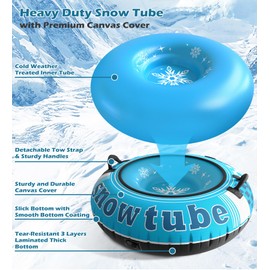 Jasonwell Inflatable Snow Tube Sled - 48" Heavy Duty Snow Tubes for Sledding with Premium Canvas Cover for Kids Adults Snow Toy Fun Winter Outdoor Toys Christmas Birthday Gift for Boys Girls Children