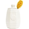 Prepara Ceramic Honey Pot and Dipper Set, 5.75 Inch, Wood/Silicone