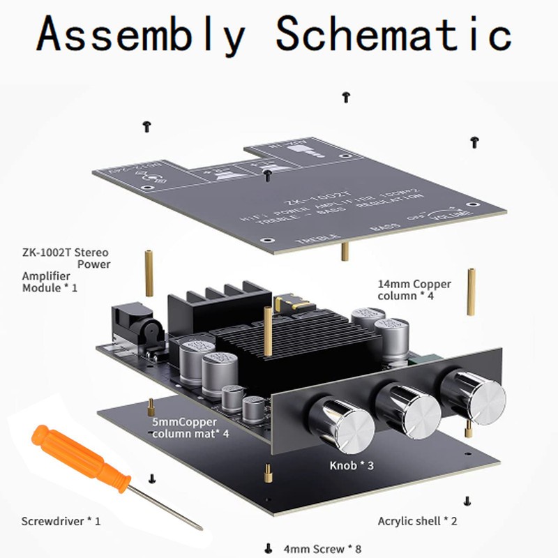 Power Amplifier Module Dual Channel Subwoofer 100Wx2 DC12‑24V BT 5.0
