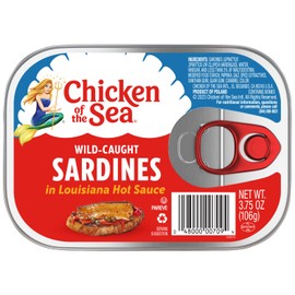 Chicken of the Sea Sardines in Louisiana Hot Sauce, 3.75 oz Cans (Pack of 18), Wild Caught Sardines, Packaging May Vary