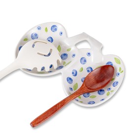 TEATALK Spoon Rest for Stove Top: Ceramic Spoon Holder, Cooking Spoon Rest for Kitchen Counter Decor, Heat-Resistant (White and Blue)