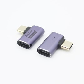 Kallaudo Right Angle USB C Adapter 240W, 90 Degree USB C Male to Female Adapter, Type C 40Gbps Data 8K Extender Extension Adapter with LED Light for USB-C Devices, 2Pack(Horizontal 90 Degree)