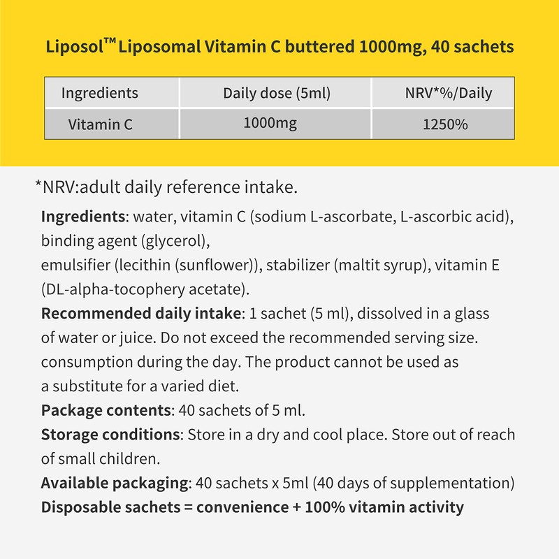 Aliness Liposomal Vitamin C 1000mg Sachets for Immune Health -