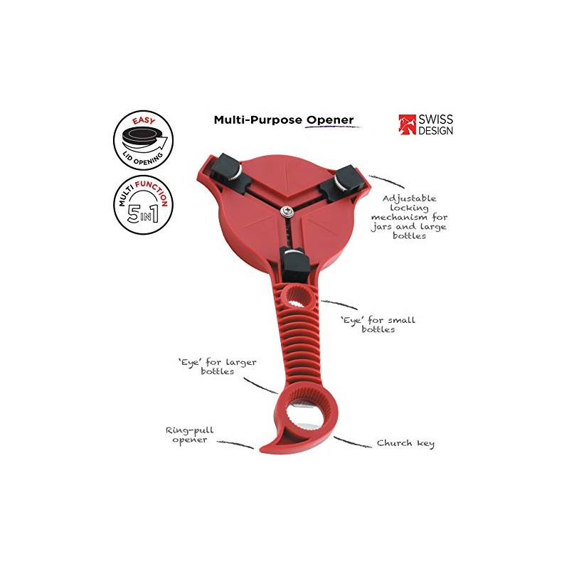 Kuhn Rikon 5-in-1 Multi-Purpose Strain-Free Opener for Jars, Bottles and