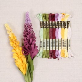 Benzie Design Wool Felt, 10 pcs 9"x12" with Matching DMC Embroidery Floss in Floral Colors, 1 mm Thick, Soft & Pliable, Wool Blend Felt, Lupin Fields 9"x12" and Floss