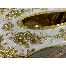 Tsnamay 9.45"x5.43"x3.94" Luxurious Rose Tissue Box with Imitation Diamonds, Embossed Flowers, Elegant Tissue Paper Holders for Home Toilet Bath Hotel,Gold-White