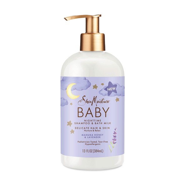 SheaMoisture Baby Shampoo & Bath Milk Manuka Honey & Lavender for Delicate Hair and Skin Nighttime Skin and Hair Care Regimen 13 oz