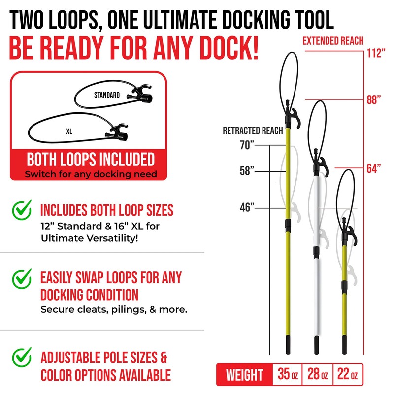 Boat Loop Extendable White Fiberglass Boat Pole with Flexible Std