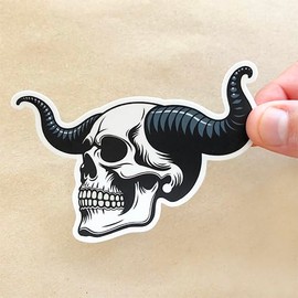 Skull Horns Sticker 4.25” x 3” Inch ~ 100% Waterproof Vinyl Sticker Decal, Horned Skull Sticker for Car Truck Window, Bumper