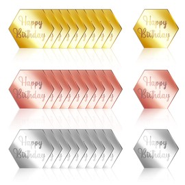 30 adornos de espejo para magdalenas, adornos acrílicos para tartas de feliz cumpleaños, dijes dorados de plata para decoración de cupcakes, suministros de fiesta
