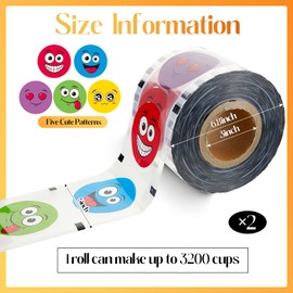 Henoyso 2 Roll Cup Sealer Film for Sealing Machine 90-105 mm 6400 Cups Bubble Tea Sealer Film for 16 oz Plastic Cups for Bubble Tea, Water, Coffee, Juice, Soda (Smile Face Style)