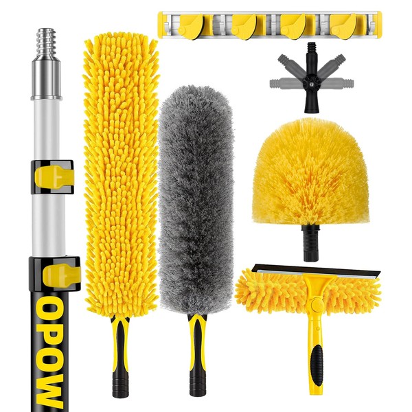 20 Foot High Ceiling Duster Kits with 5-12ft Heavy Duty Extension Pole, High Reach Duster for Cleaning,Microfiber Feather Duster,Cobweb Duster,Ceiling Fan Duster,Window Squeegee & Cleaner