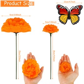 HOWAF 50pcs Day of The Dead Decorations Set, 40pcs Orange Marigold Flower with Stems and for Dia De Los Muertos Diwali Indian Home Decor Party Decorations