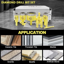 Diamond Core Drill Bits Set 10PCS - DARTOTEK Tile Hole Saw Kit (6/6/6/20/25/32/35/50mm/1 3/8"/6mm for Porcelain, Ceramic Tile, Granite, Marble, Masonry