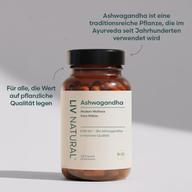 LIV Ashwagandha Organic KSM-66 | 600 mg Daily Dose | No Additives or Fillers & Vegan | 5% Withanolide, Root Extract | 120 Capsules | Ideal as a Supplement in Challenging Times